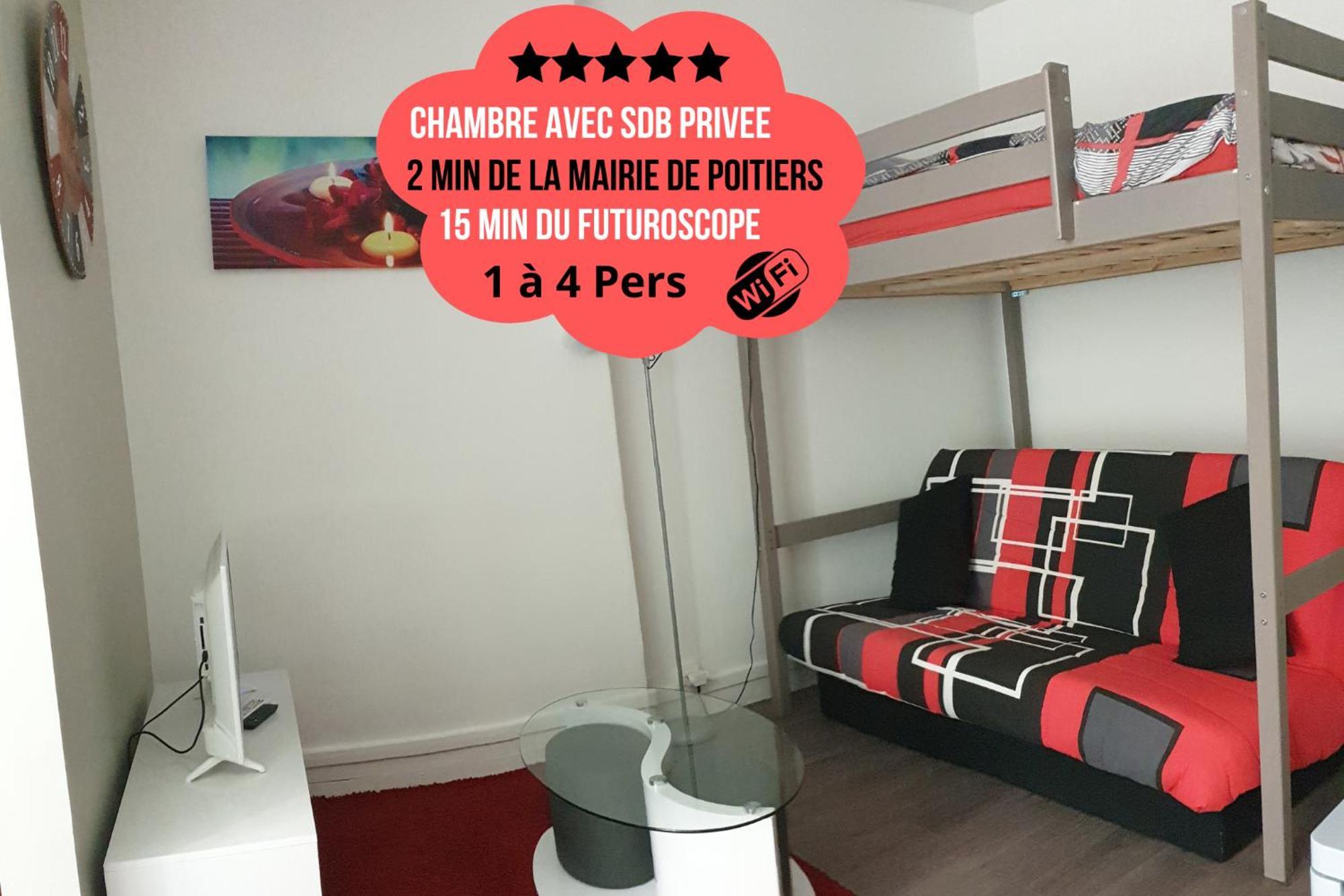 Chambres Poitiers Centre Ville - Salle De Bain, Refrigerateur, Tv Et Machine A Cafe Privatifs - Cuisine Commune - Terrasse - Hotel De Ville A 200M Buitenkant foto
