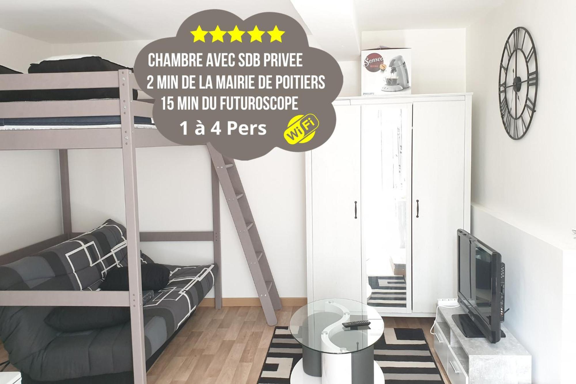 Chambres Poitiers Centre Ville - Salle De Bain, Refrigerateur, Tv Et Machine A Cafe Privatifs - Cuisine Commune - Terrasse - Hotel De Ville A 200M Buitenkant foto